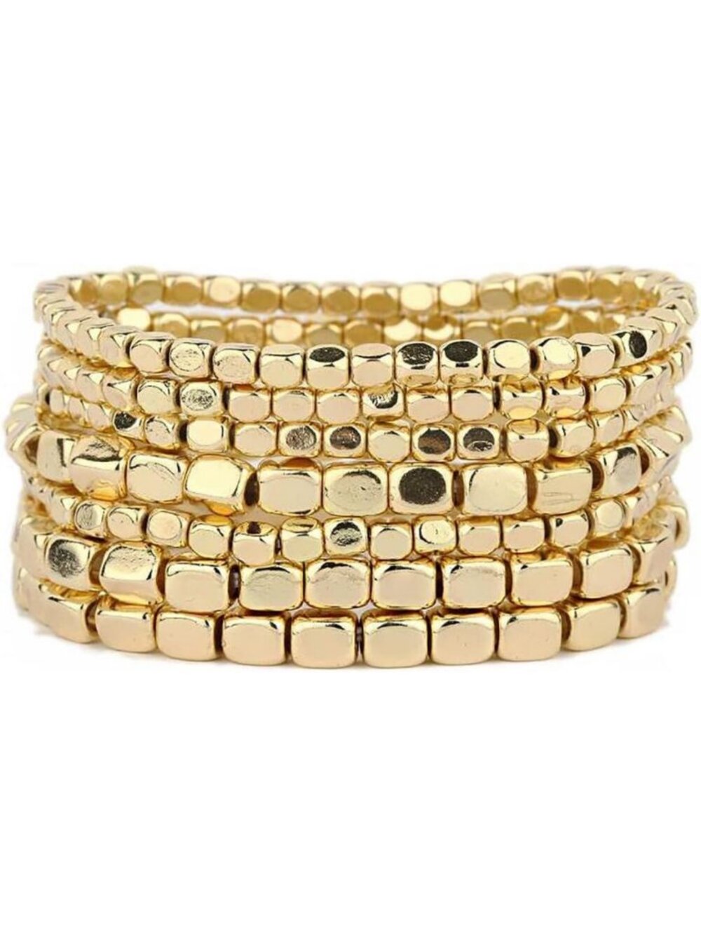 Stylish Chunky Multi-Strand Beaded Bracelet Set - Silver & Gold Stackable